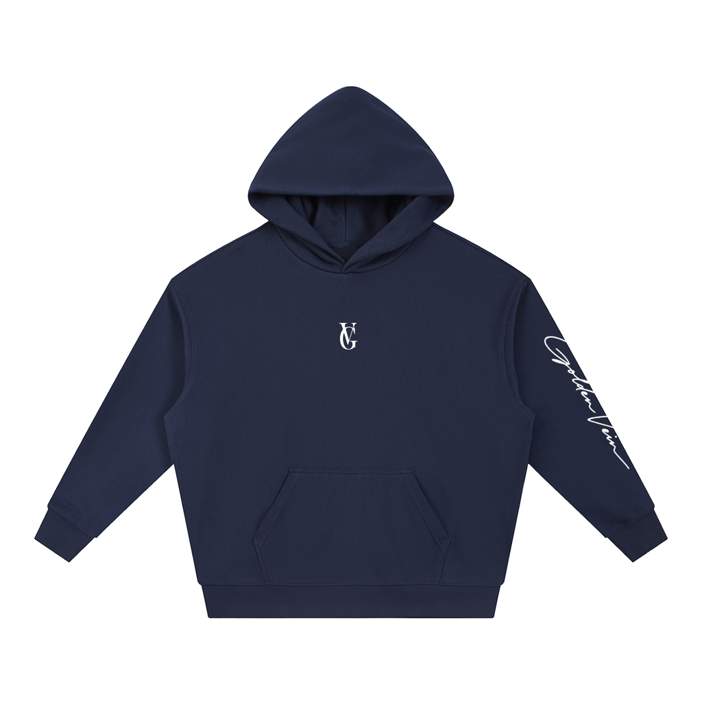 Golden Vein Boxy Hoodie in Navy, oversized cotton-blend hoodie