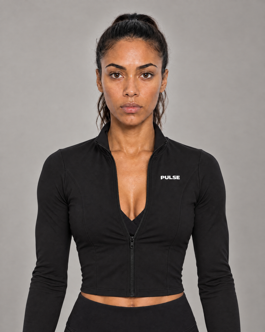 PULSE™ by Golden Vein Kurze Trainingsjacke in Schwarz – Produktansicht 1