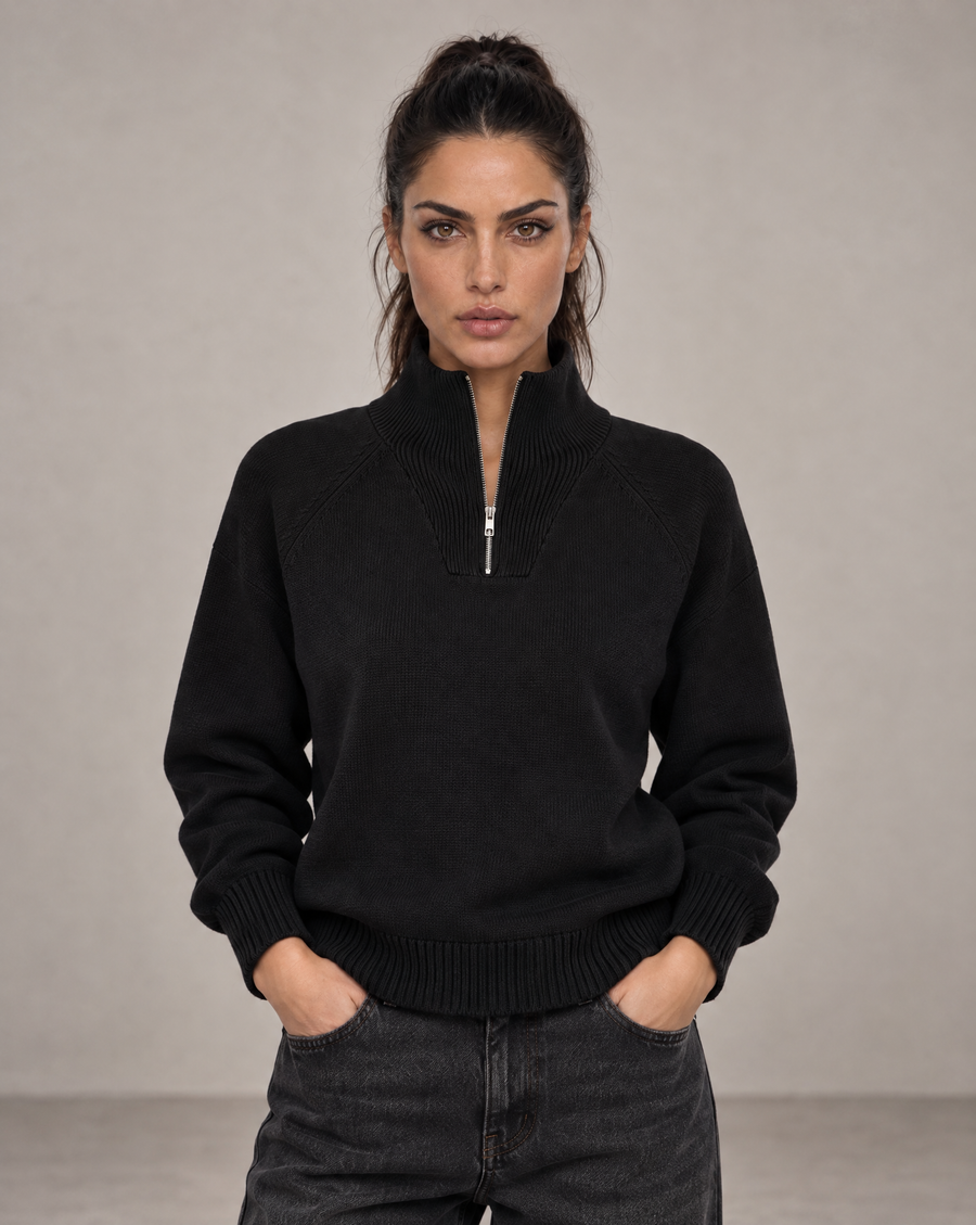 Golden Vein 750-GSM Quarter-Zip Sweatshirt in Schwarz – Produktansicht 1