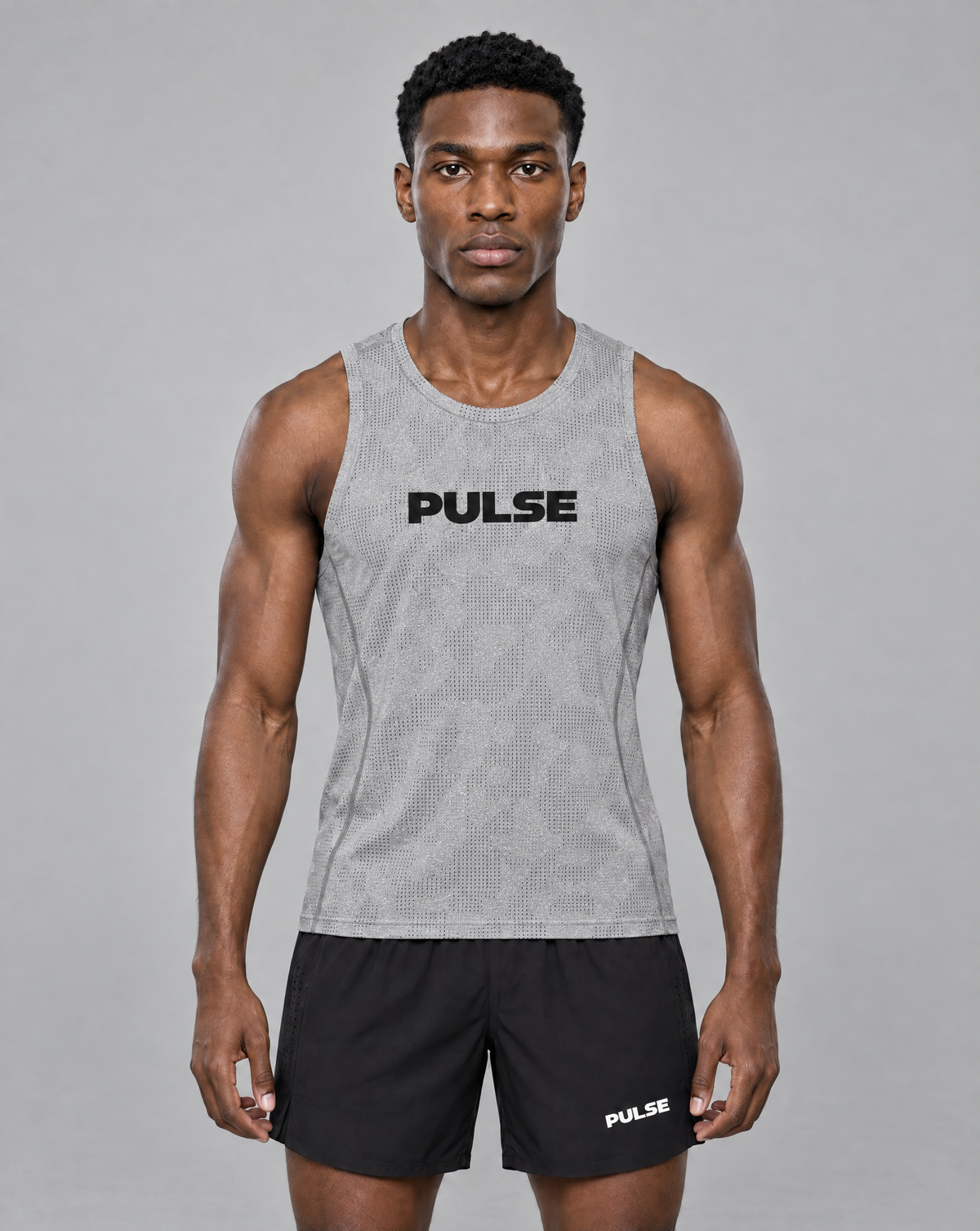 PULSE™ by Golden Vein Jacquard-Trainingstank in Grau – Produktansicht 1