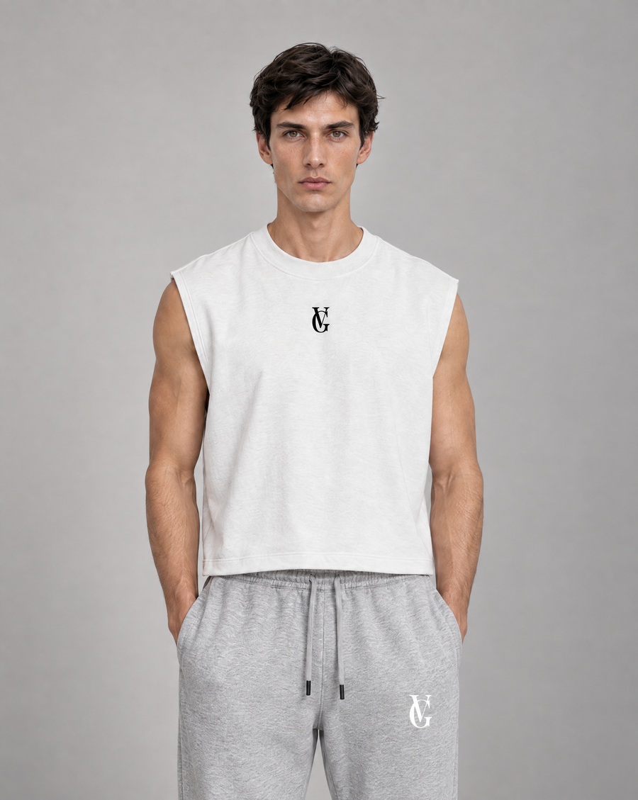 Golden Vein Boxy-Tanktop aus French Terry in Weiß – Produktansicht 1