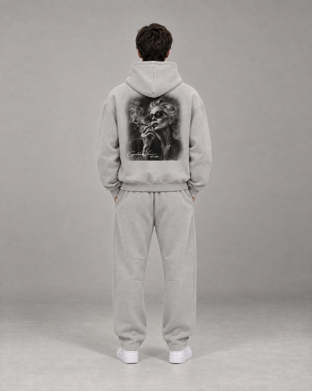 Golden Vein Boxy-Hoodie in Vintage-Wash-Optik in Hellgrau – Produktansicht 6