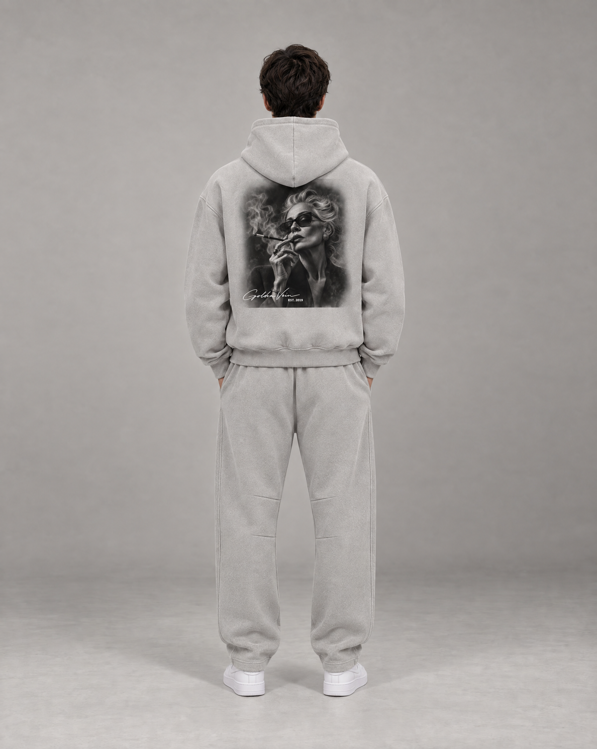 Golden Vein Vintage-Wash-Jogginghose mit Barrel-Schnitt in Hellgrau – Produktansicht 2
