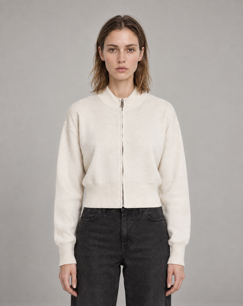 Golden Vein Cardigan mit Reißverschluss in Apricot – Produktansicht 1