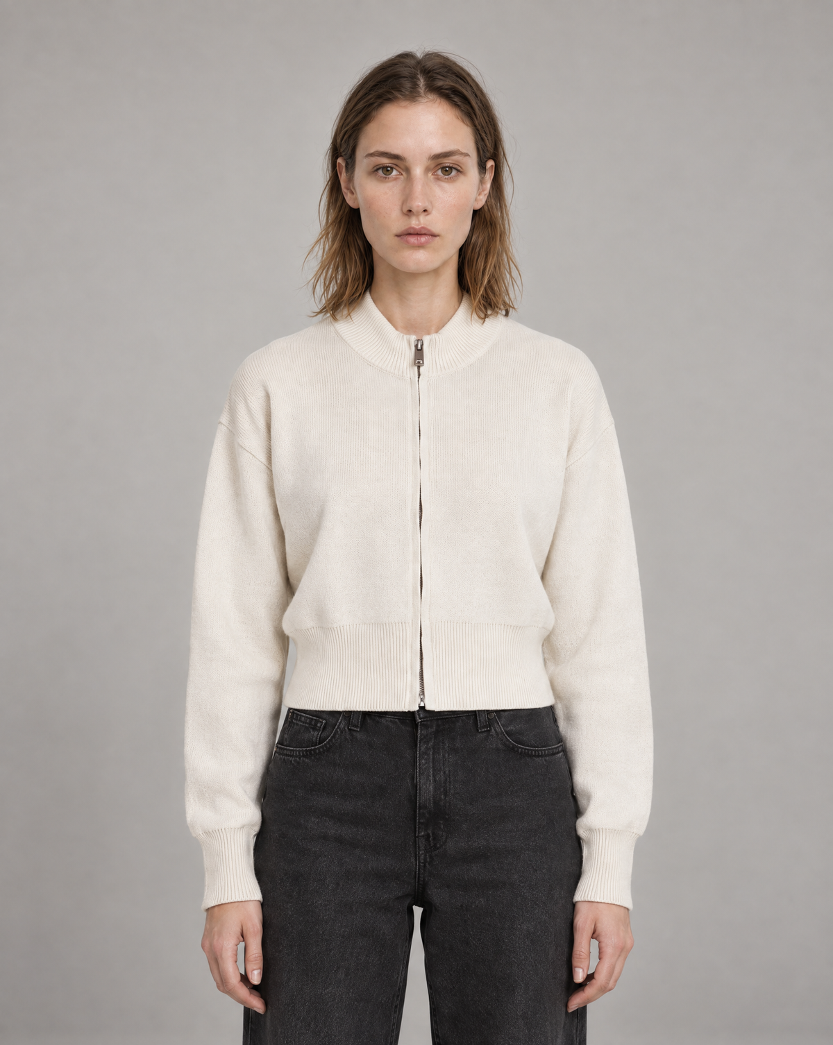 Golden Vein Cardigan mit Reißverschluss in Apricot – Produktansicht 1
