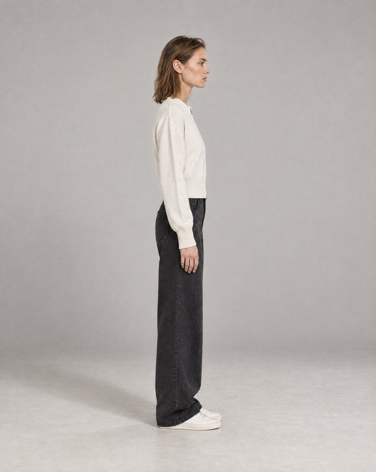 Golden Vein Cardigan mit Reißverschluss in Apricot – Produktansicht 4