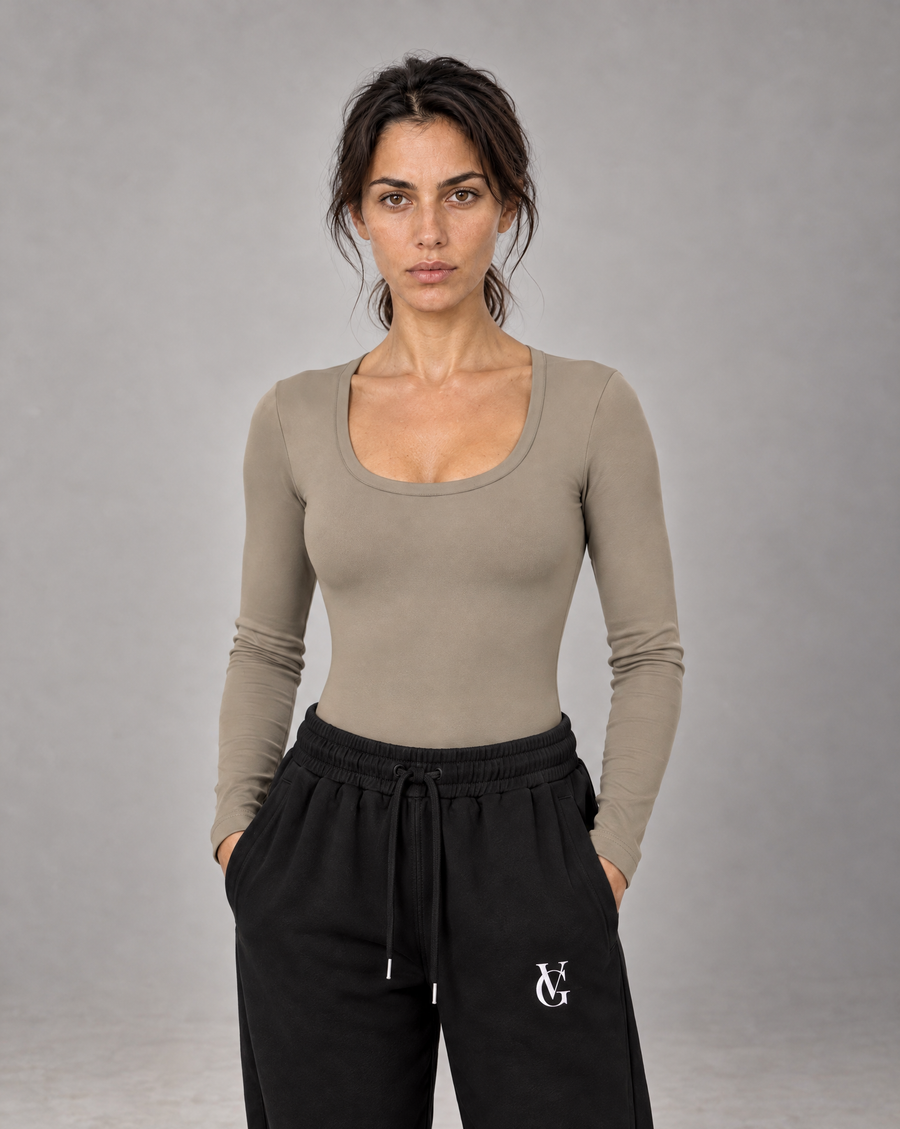 Golden Vein Langarm-Bodysuit in Khaki – Produktansicht 1