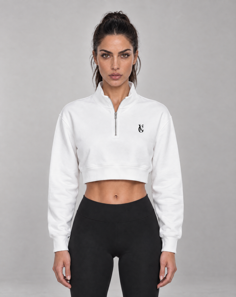 Golden Vein Kurzes Quarter-Zip Sweatshirt in Weiß – Produktansicht 1