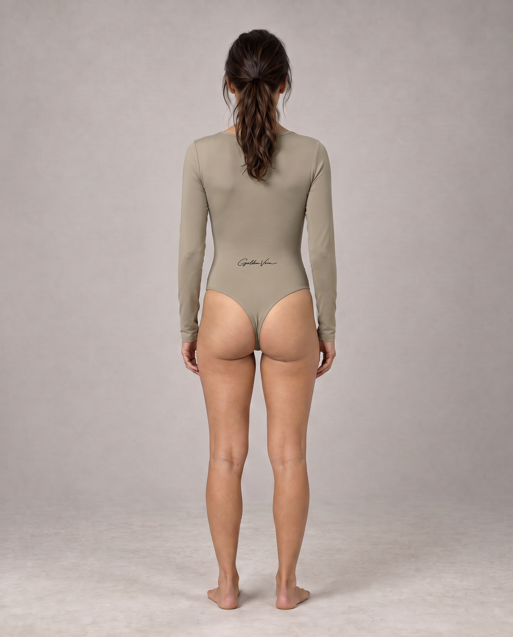 Golden Vein Langarm-Bodysuit in Khaki – Produktansicht 7