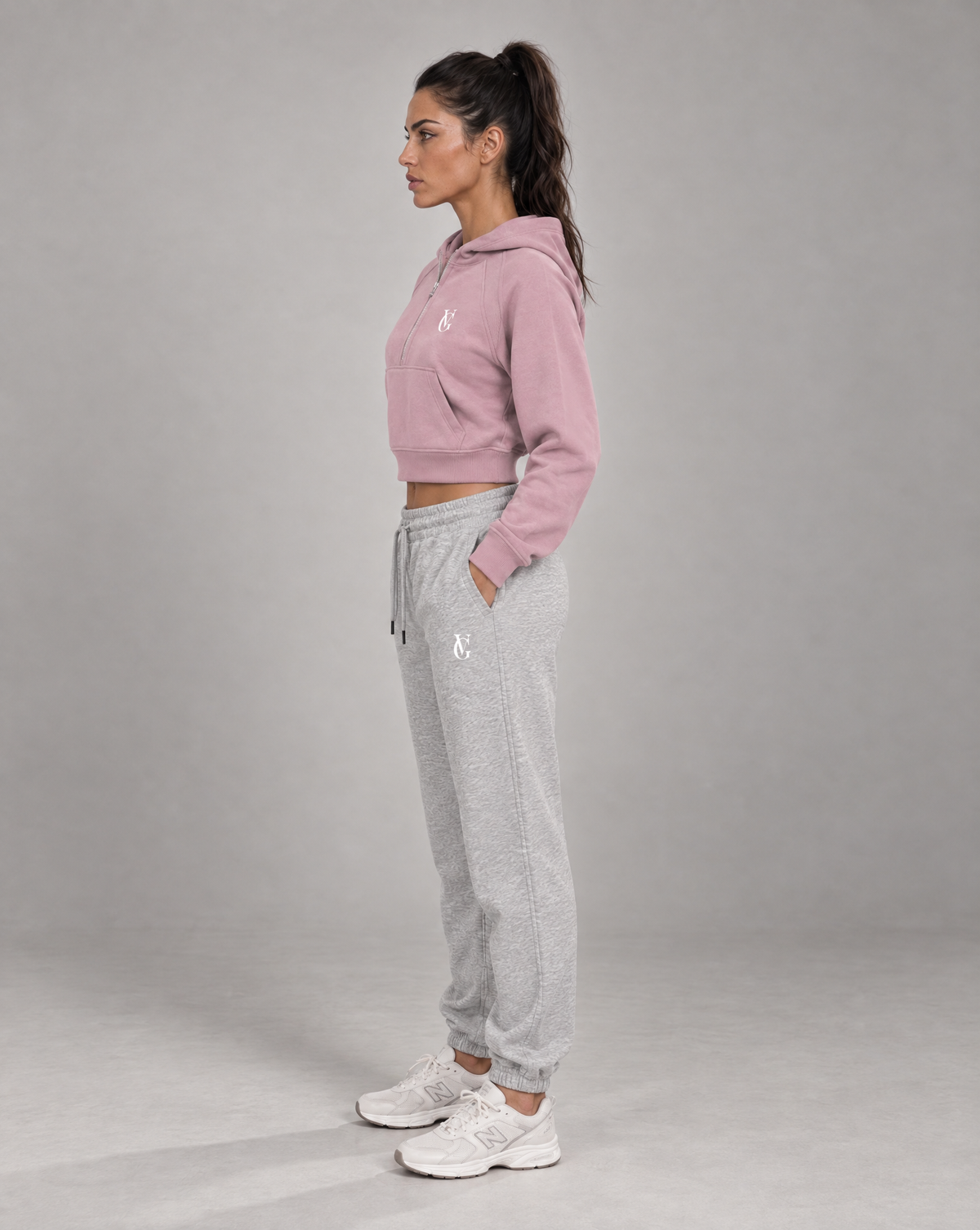 Golden Vein Kurzer Half-Zip Hoodie in Pink – Produktansicht 5