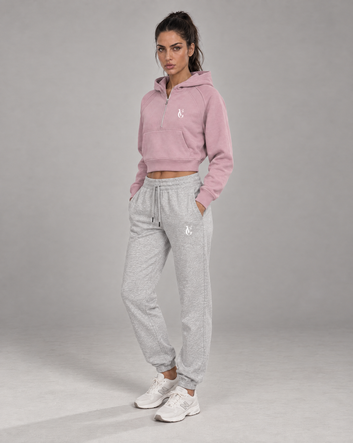 Golden Vein Kurzer Half-Zip Hoodie in Pink – Produktansicht 4