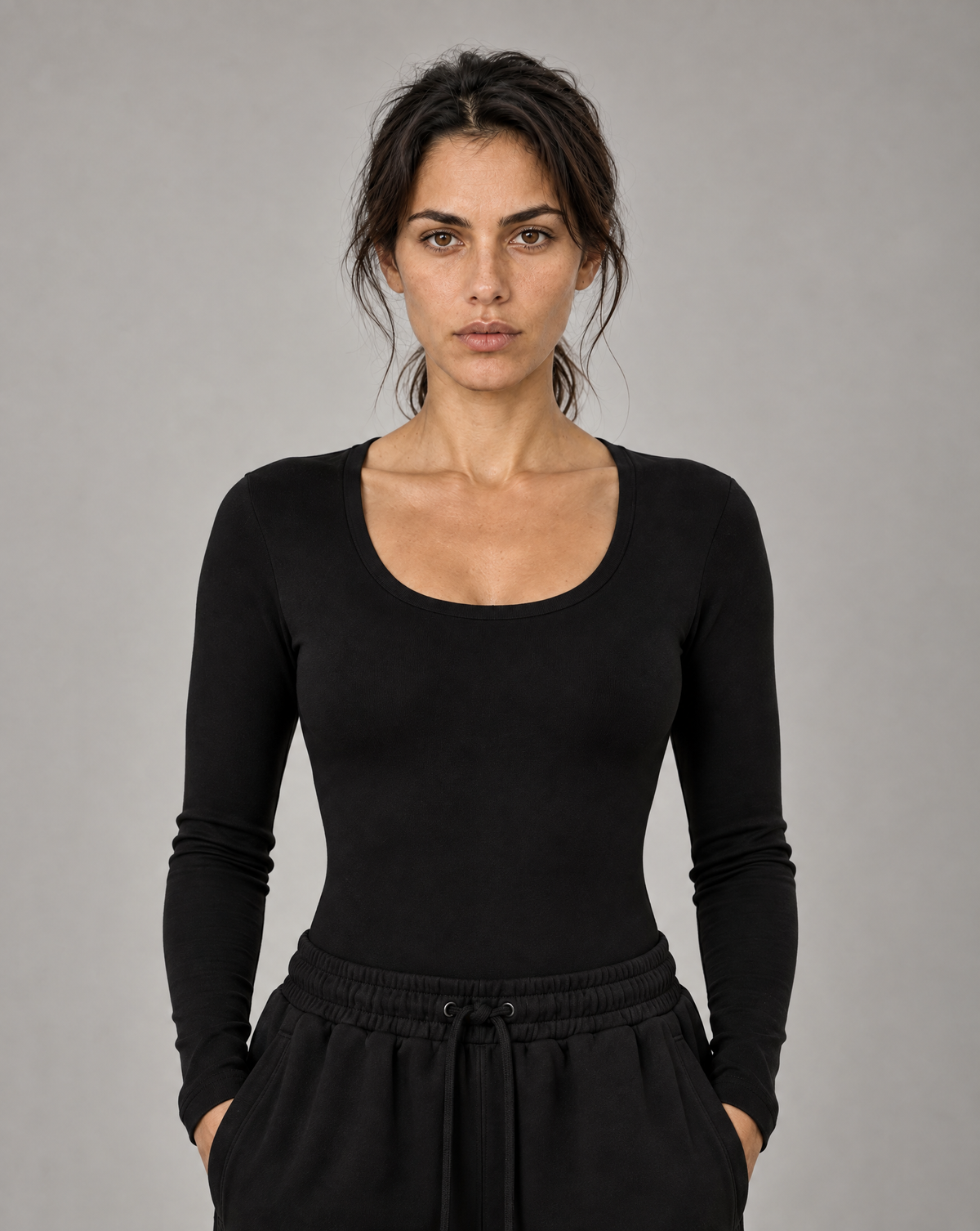 Golden Vein Langarm-Bodysuit in Schwarz – Produktansicht 1