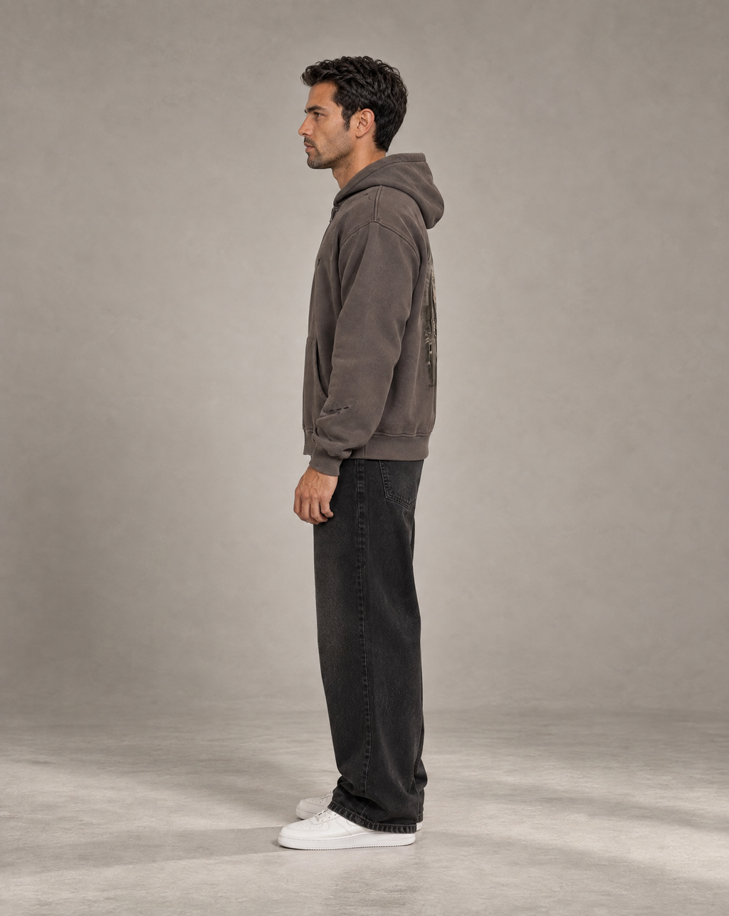 Golden Vein Zip Hoodie in Distressed-Optik in Dunkelgrau – Produktansicht 5