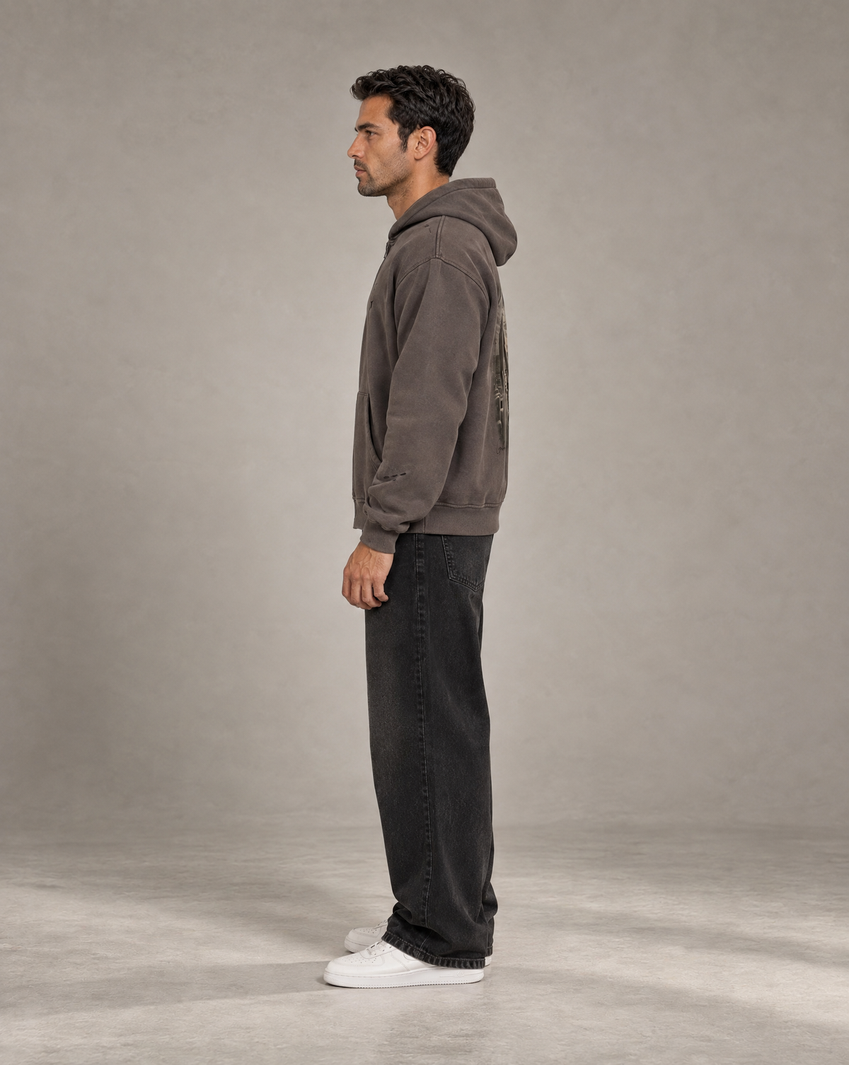Golden Vein Zip Hoodie in Distressed-Optik in Dunkelgrau – Produktansicht 5