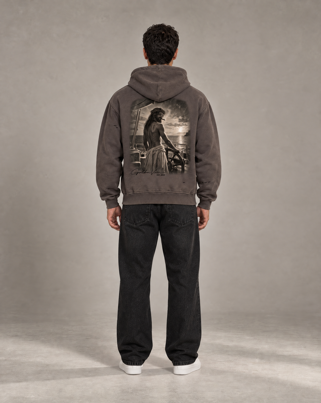 Golden Vein Zip Hoodie in Distressed-Optik in Dunkelgrau – Produktansicht 6