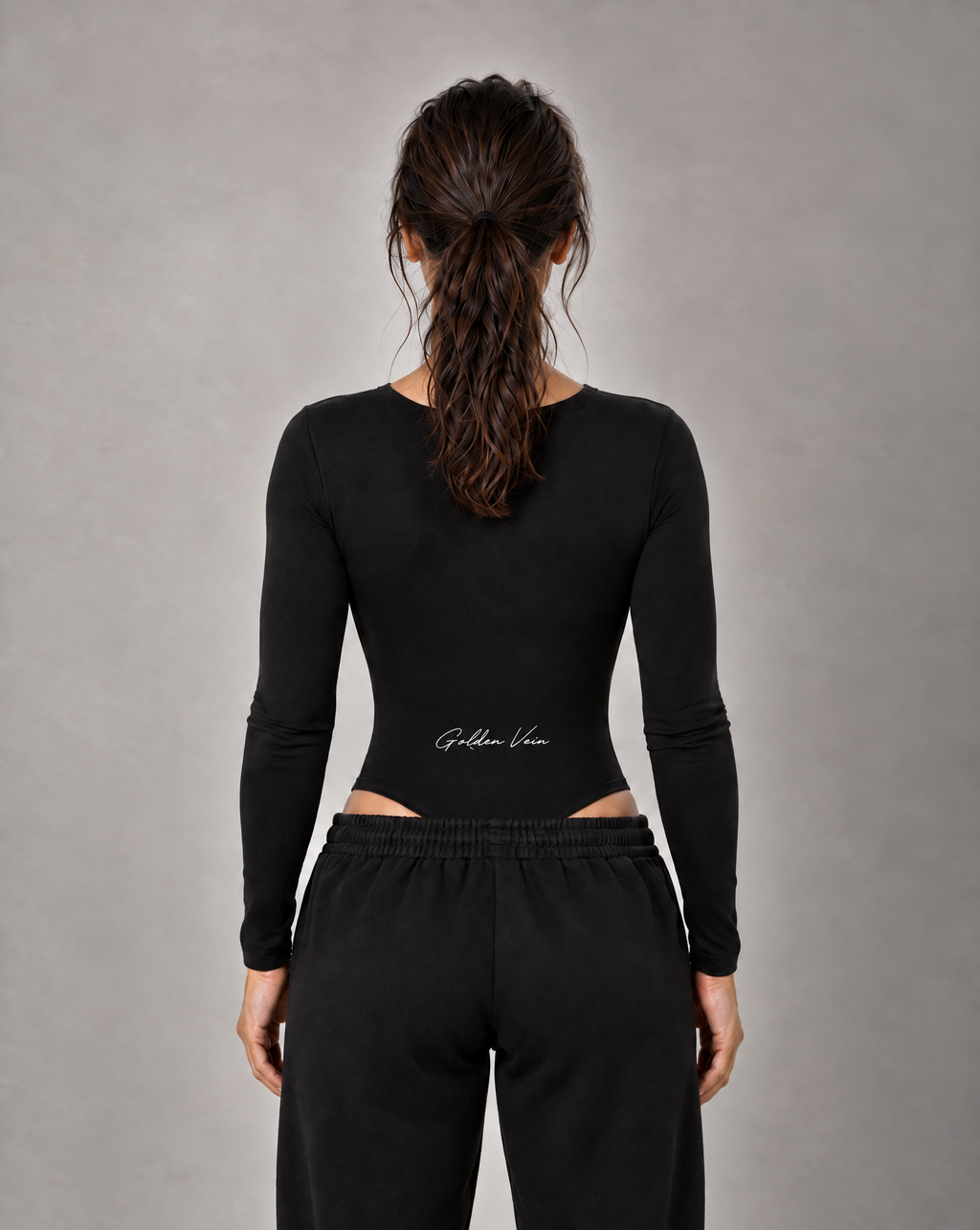 Golden Vein Langarm-Bodysuit in Schwarz – Produktansicht 2
