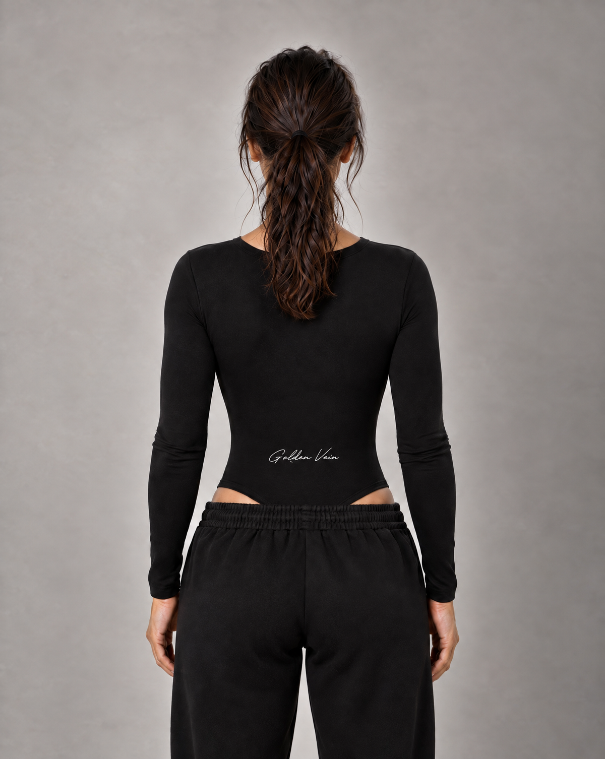 Golden Vein Langarm-Bodysuit in Schwarz – Produktansicht 2