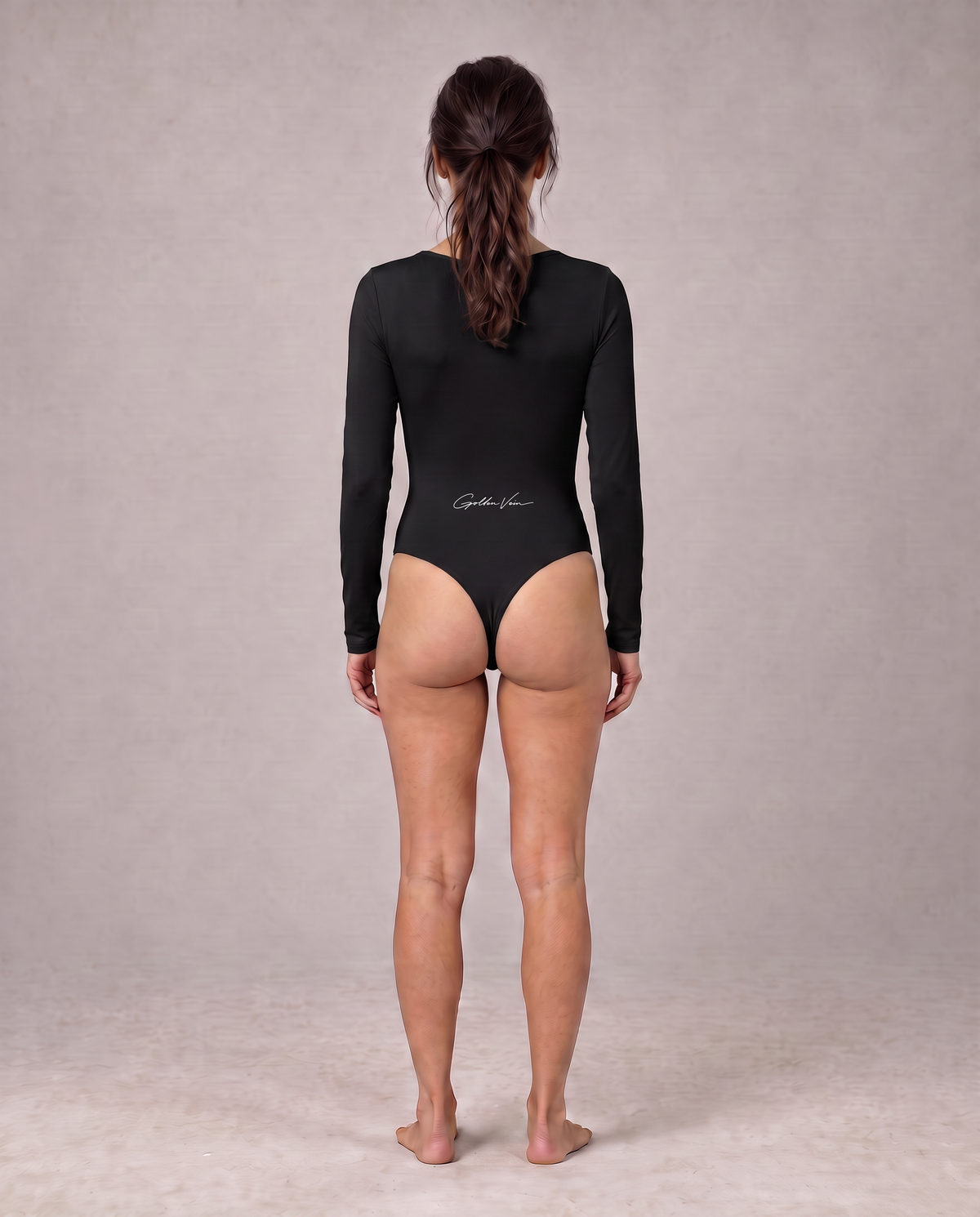 Golden Vein Langarm-Bodysuit in Schwarz – Produktansicht 8