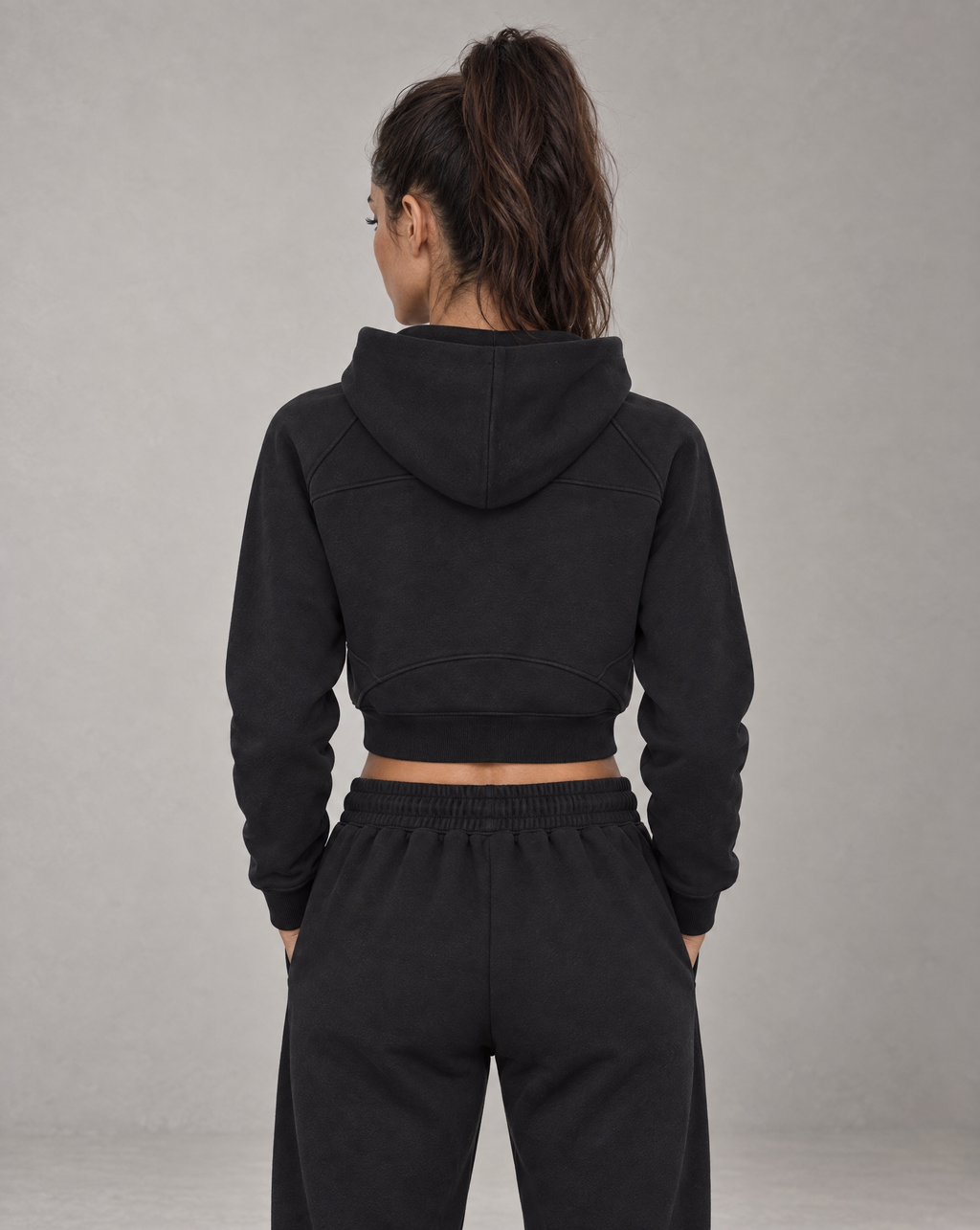 Golden Vein Kurzer Half-Zip Hoodie in Schwarz – Produktansicht 2