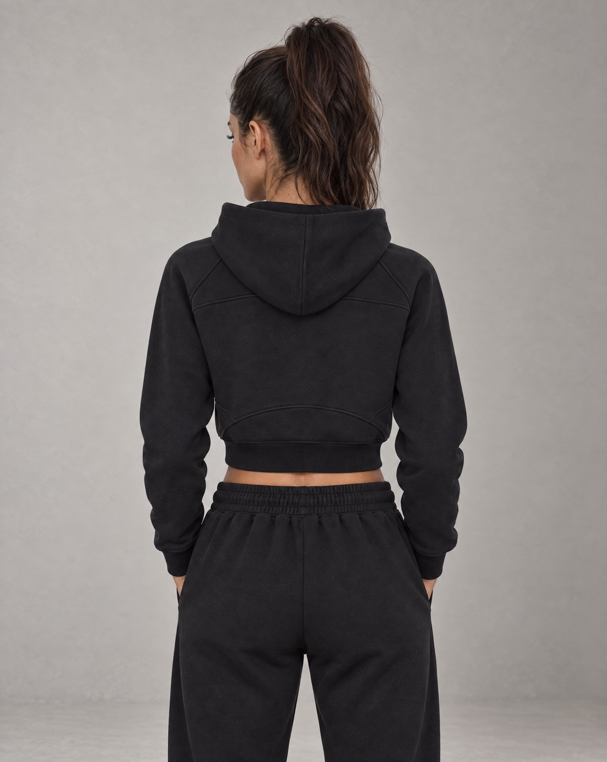 Golden Vein Kurzer Half-Zip Hoodie in Schwarz – Produktansicht 2