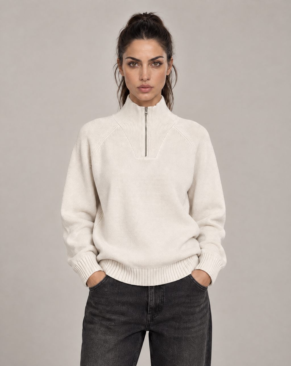 Golden Vein 750-GSM Quarter-Zip Sweatshirt in Beige – Produktansicht 1