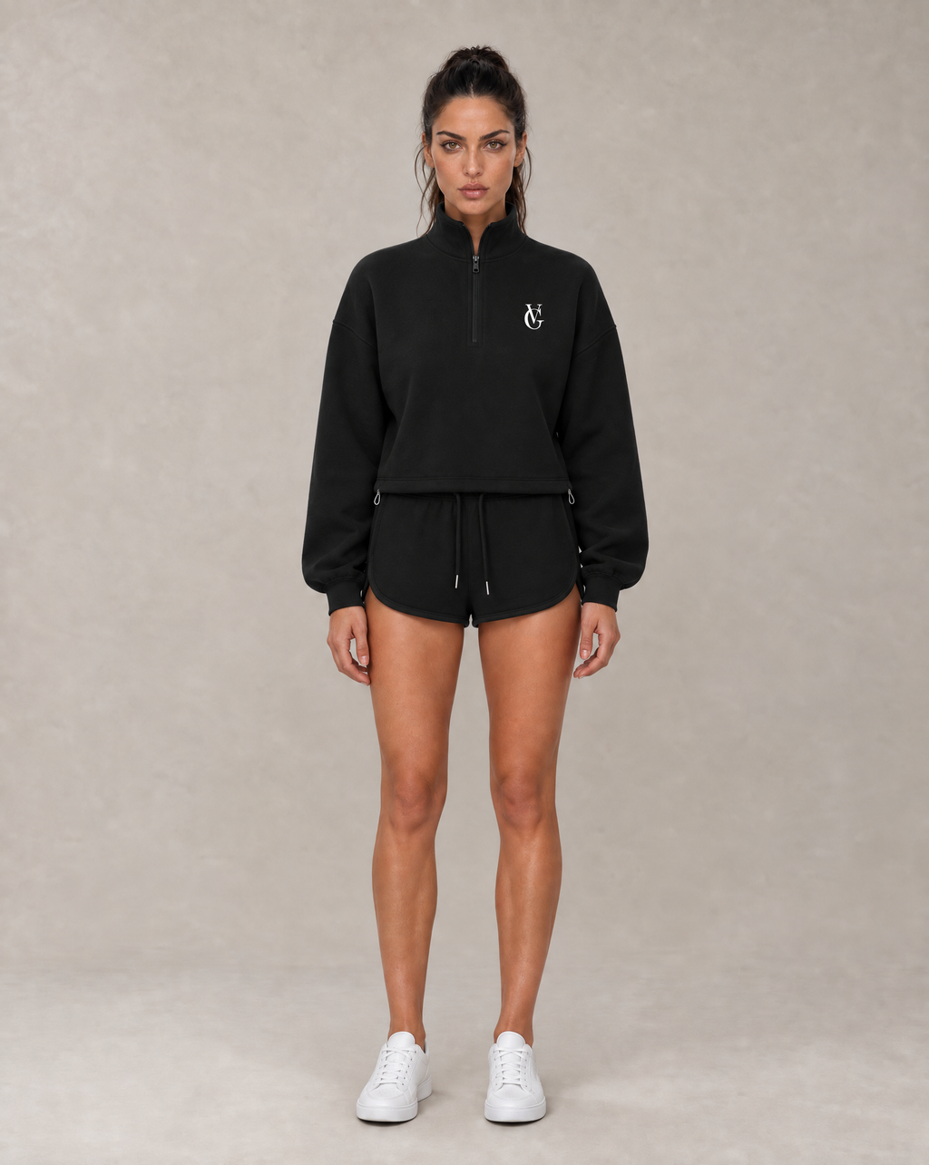 Golden Vein Quarter-Zip Sweatshirt mit Stehkragen in Schwarz – Produktansicht 3