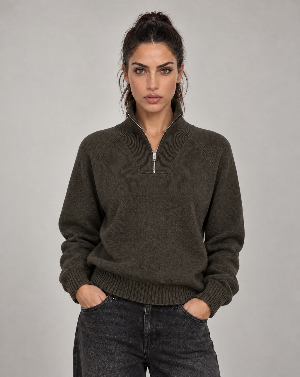 Golden Vein 750-GSM Quarter-Zip Sweatshirt in Braun – Produktansicht 1