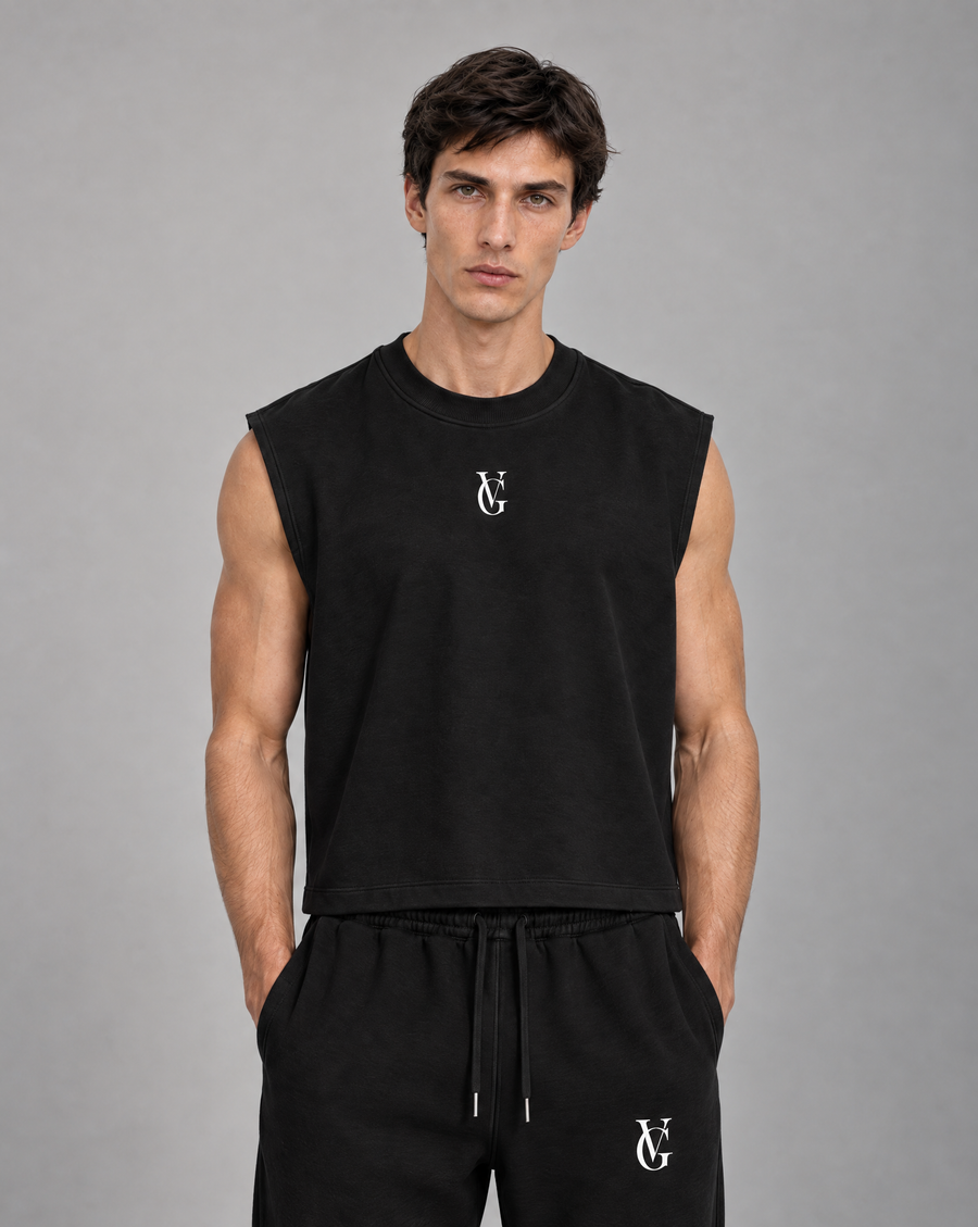 Golden Vein Boxy-Tanktop aus French Terry in Schwarz – Produktansicht 1