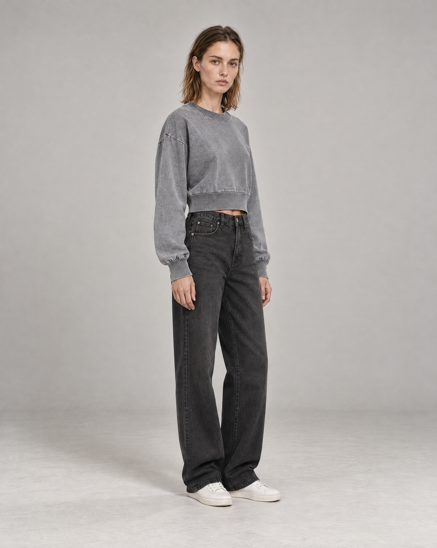 Golden Vein Kurzes Sweatshirt mit Ballonärmeln in Grau – Produktansicht 4