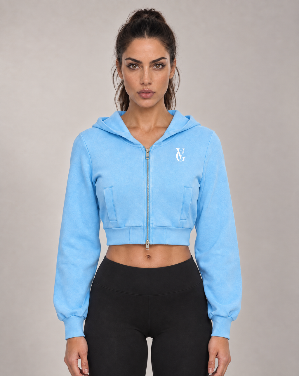 Golden Vein Zip Hoodie in Vintage-Wash-Optik in Himmelblau – Produktansicht 1