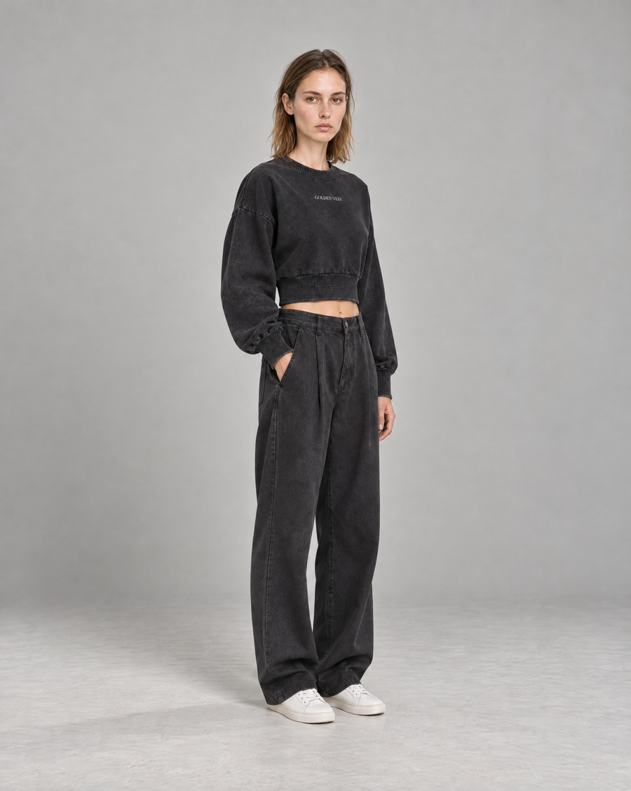 Golden Vein Kurzes Sweatshirt in Mineral-Wash-Optik in Schwarz – Produktansicht 4