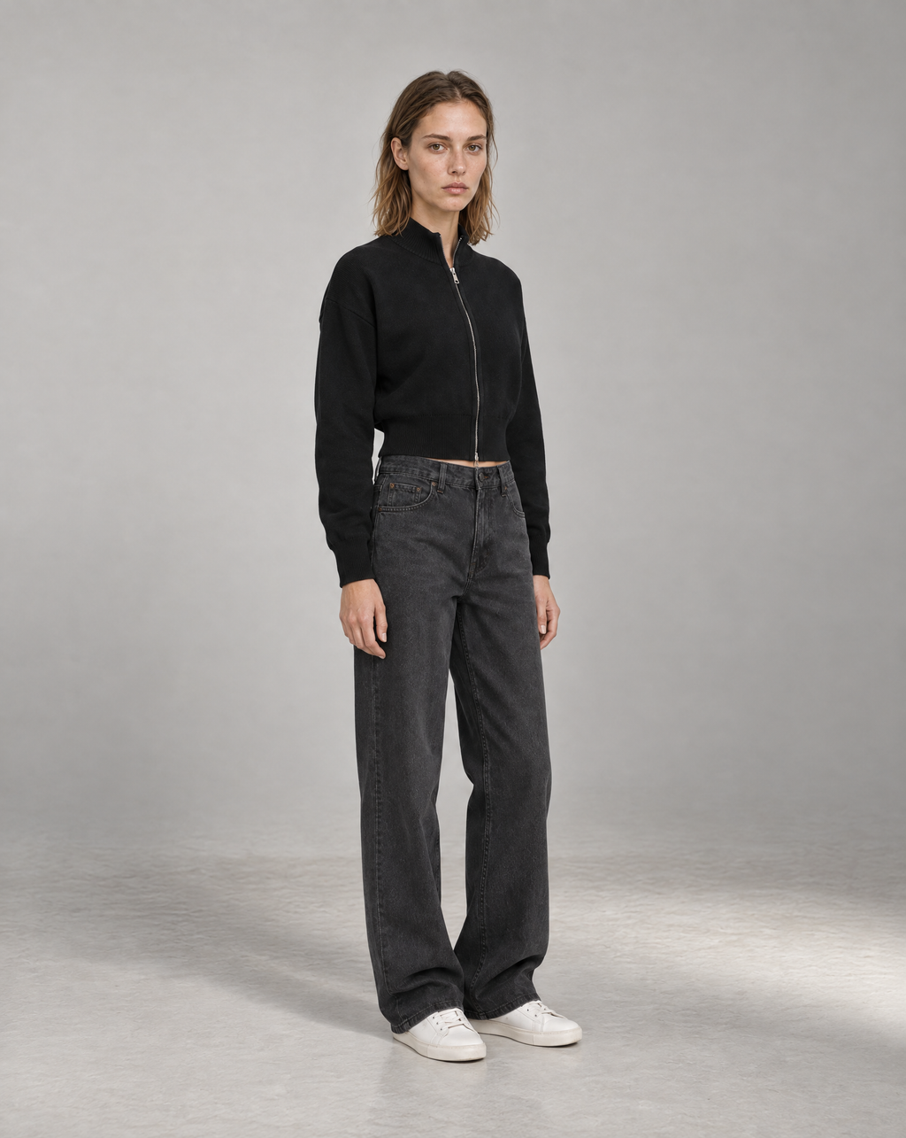Golden Vein Cardigan mit Reißverschluss in Schwarz – Produktansicht 3