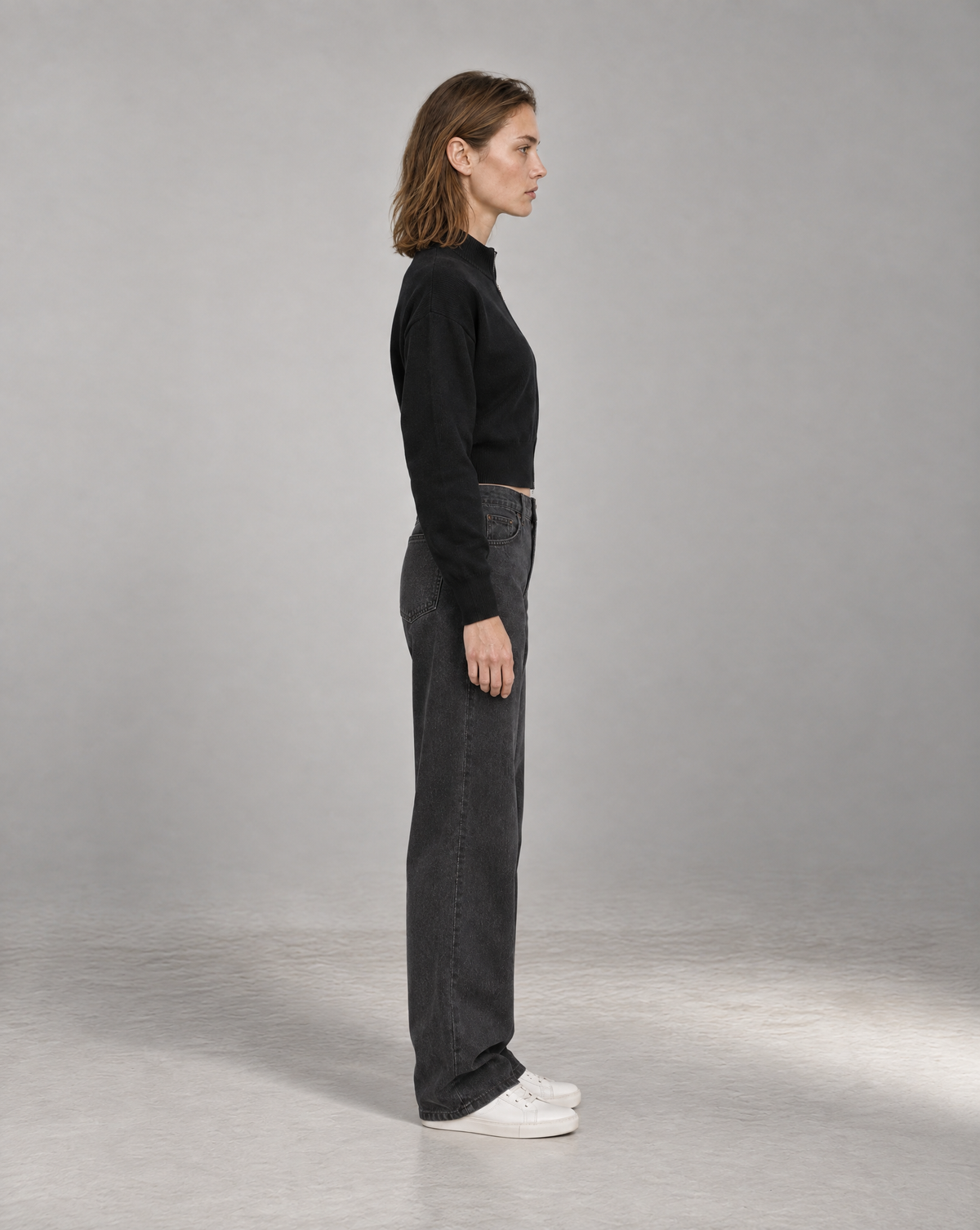 Golden Vein Cardigan mit Reißverschluss in Schwarz – Produktansicht 4