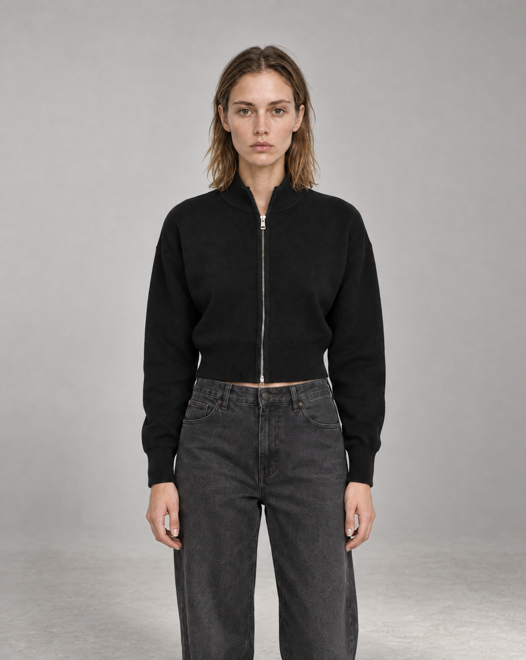 Golden Vein Cardigan mit Reißverschluss in Schwarz – Produktansicht 1