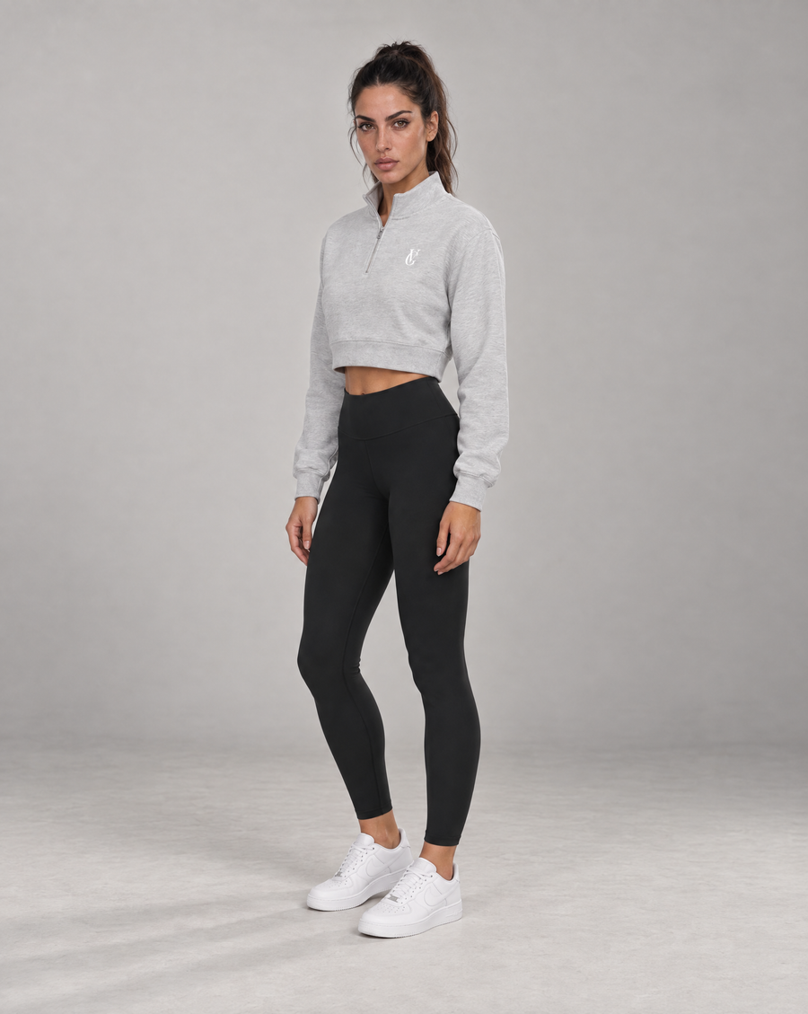 Golden Vein Kurzes Quarter-Zip Sweatshirt in Grau meliert – Produktansicht 3