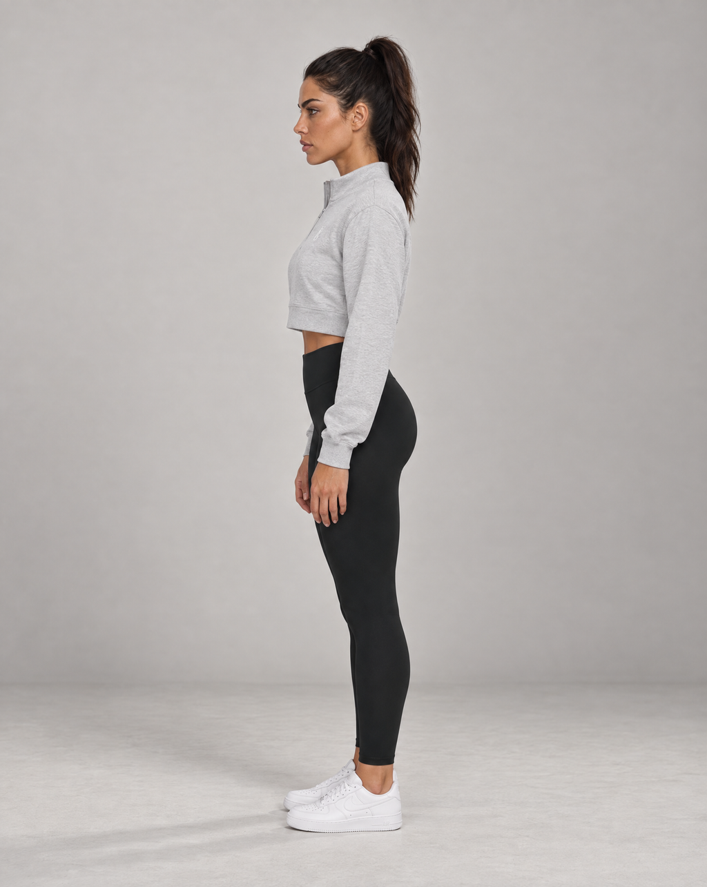 Golden Vein Kurzes Quarter-Zip Sweatshirt in Grau meliert – Produktansicht 4