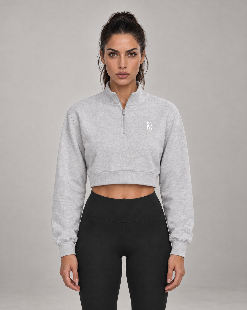 Golden Vein Kurzes Quarter-Zip Sweatshirt in Grau meliert – Produktansicht 1