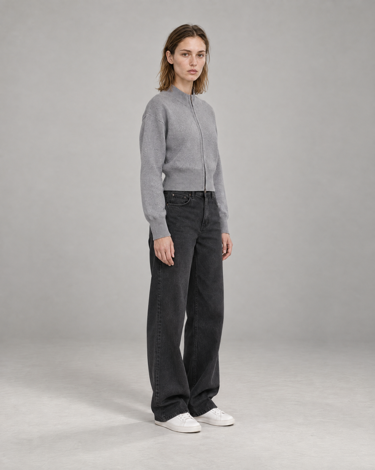 Golden Vein Cardigan mit Reißverschluss in Grau meliert – Produktansicht 3