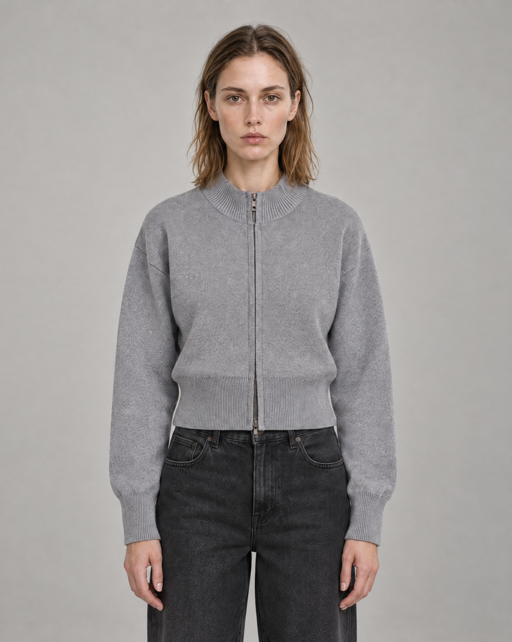 Golden Vein Cardigan mit Reißverschluss in Grau meliert – Produktansicht 1