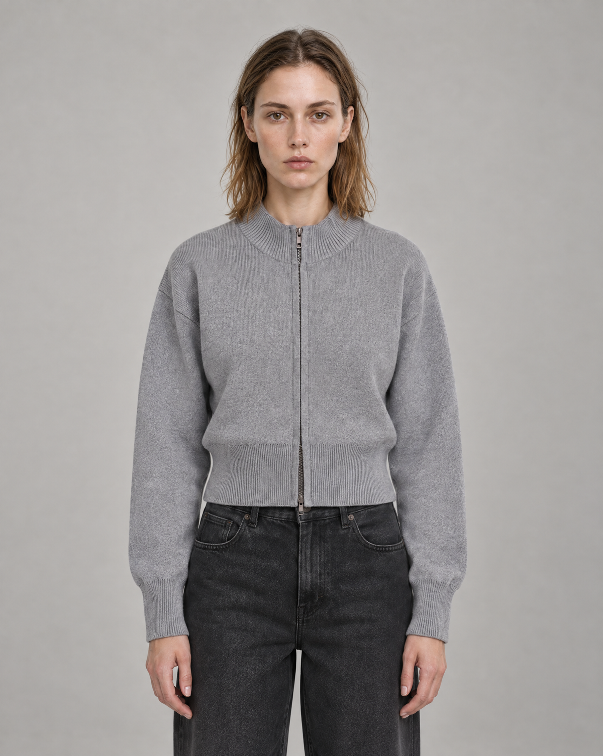 Golden Vein Cardigan mit Reißverschluss in Grau meliert – Produktansicht 1