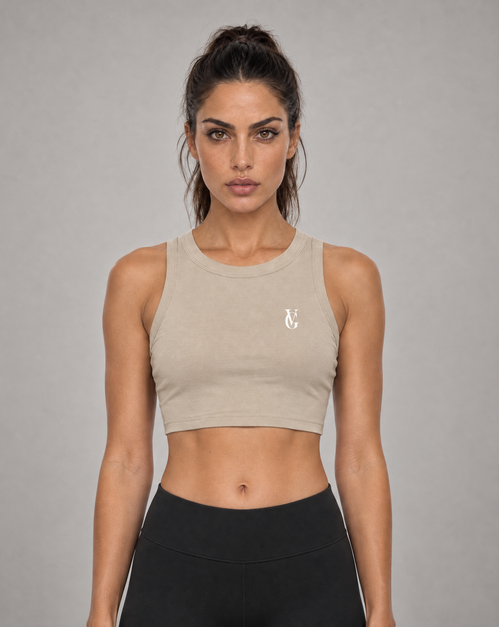 Golden Vein Kurzes Tanktop in Khaki – Produktansicht 1