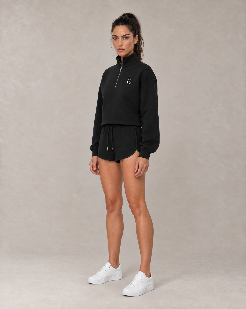 Golden Vein Quarter-Zip Sweatshirt mit Stehkragen in Schwarz – Produktansicht 4