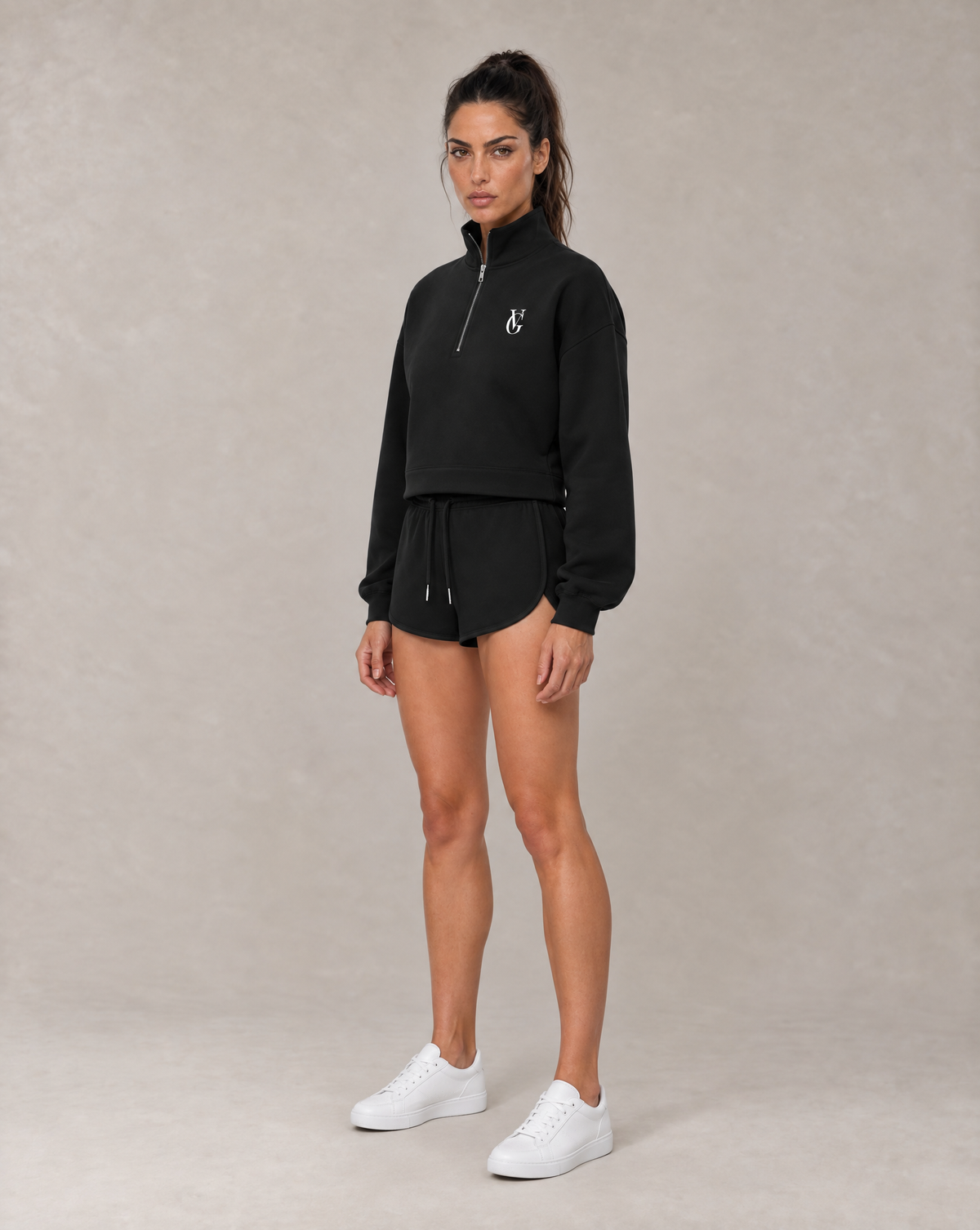 Golden Vein Quarter-Zip Sweatshirt mit Stehkragen in Schwarz – Produktansicht 4