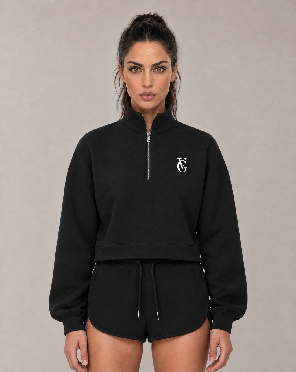 Golden Vein Quarter-Zip Sweatshirt mit Stehkragen in Schwarz – Produktansicht 1