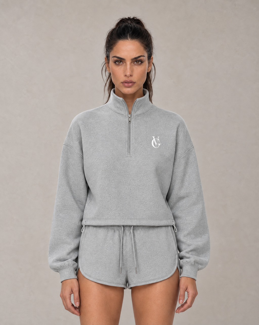 Golden Vein Quarter-Zip Sweatshirt mit Stehkragen in Grau meliert – Produktansicht 1