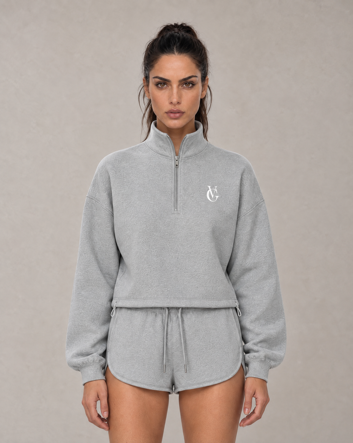 Golden Vein Quarter-Zip Sweatshirt mit Stehkragen in Grau meliert – Produktansicht 1