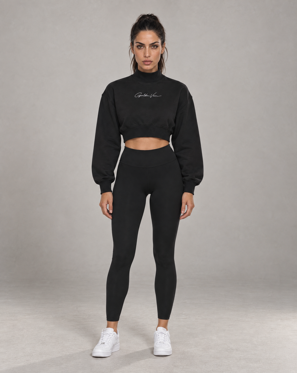 Golden Vein Kurzes Sweatshirt mit Stehkragen in Schwarz – Produktansicht 3