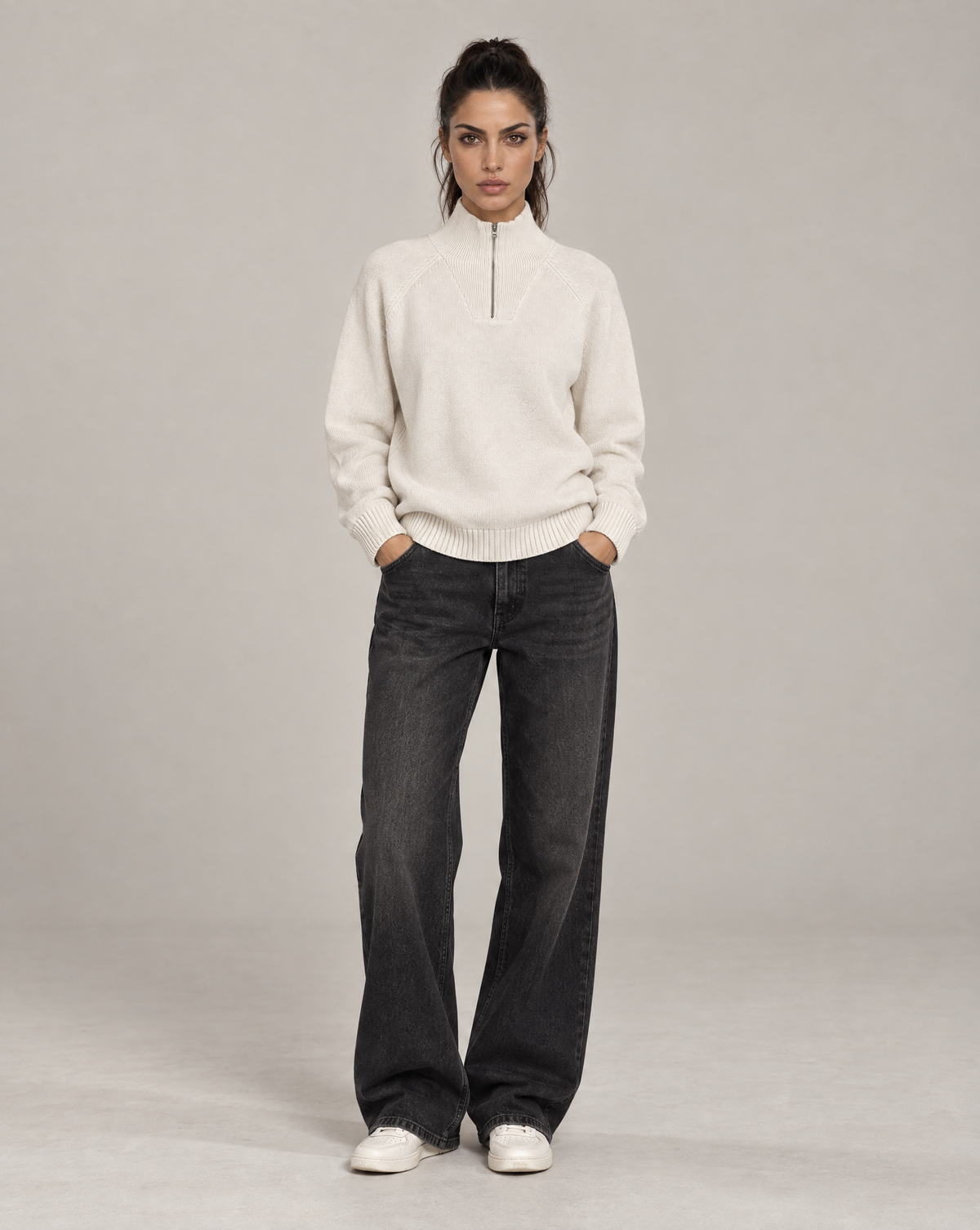 Golden Vein 750-GSM Quarter-Zip Sweatshirt in Beige – Produktansicht 3