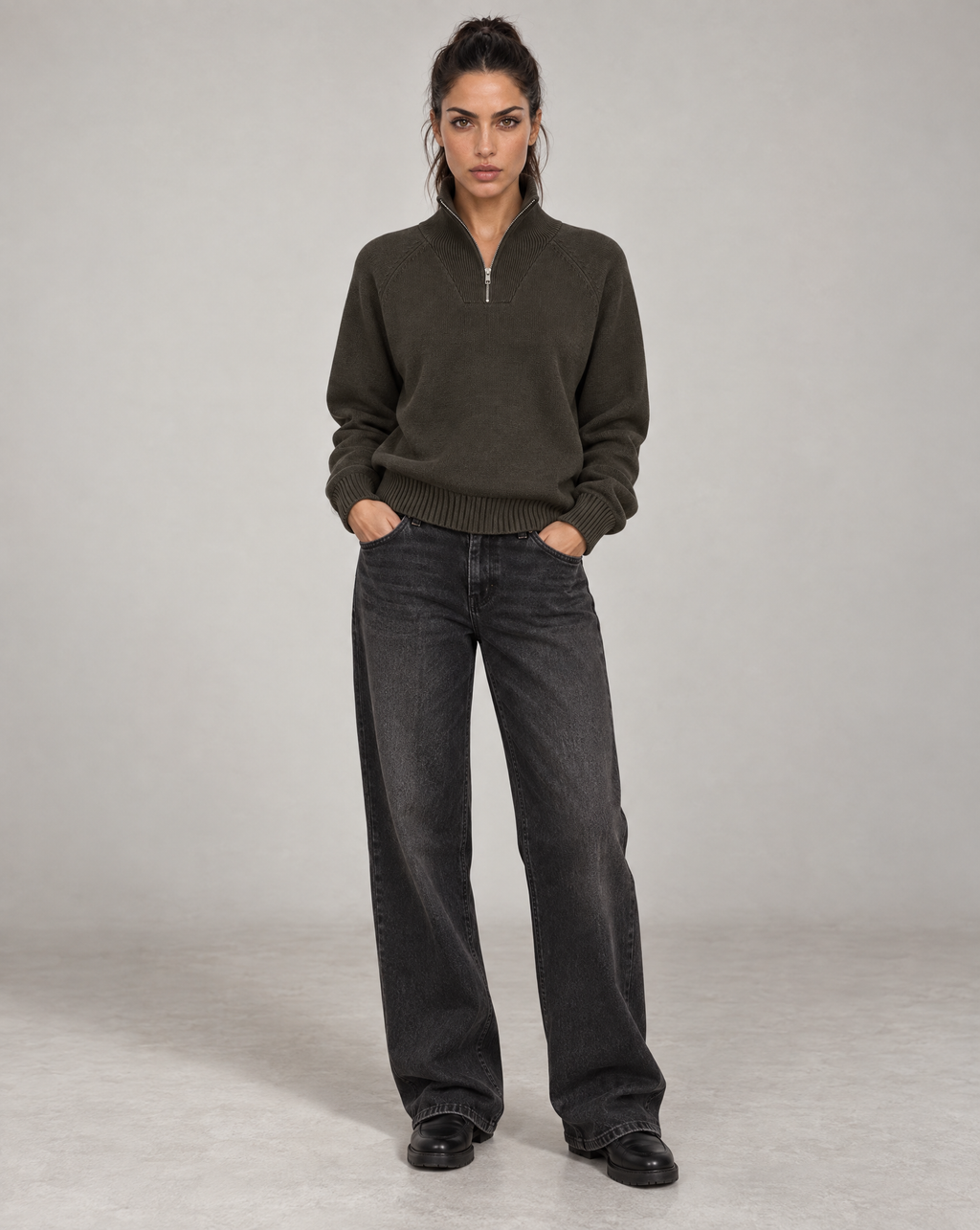 Golden Vein 750-GSM Quarter-Zip Sweatshirt in Braun – Produktansicht 3