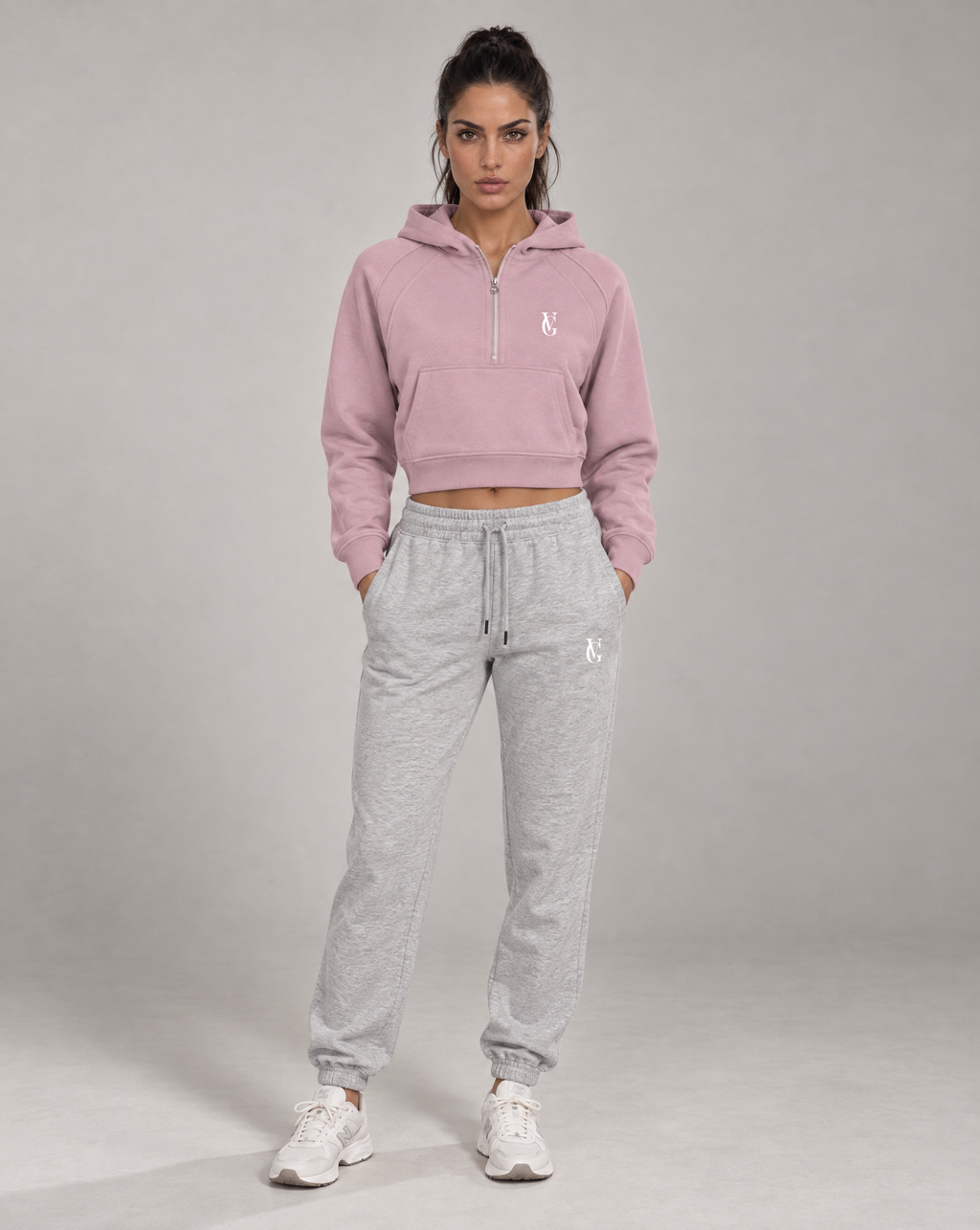 Golden Vein Kurzer Half-Zip Hoodie in Pink – Produktansicht 3